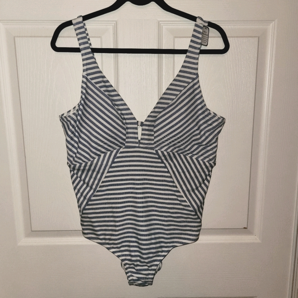 Blue & White Striped Swimsuit